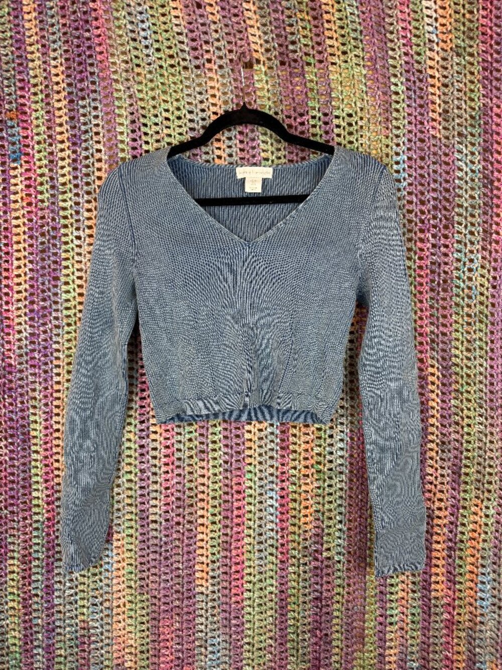 House of Harlow Ribbed Long Sleeve Cropped Shirt (Size S)